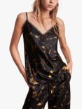 AllSaints Lexi Heligan Pyjama Cami Top, Black/Gold