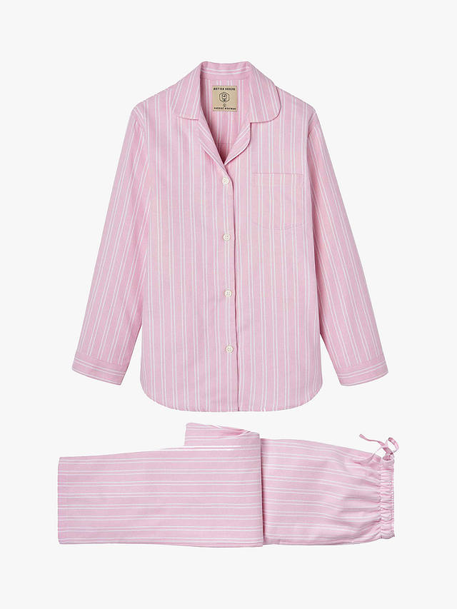 British Boxers Westwood Stripe Brushed Cotton Pyjama Set, Pink/White Stripe