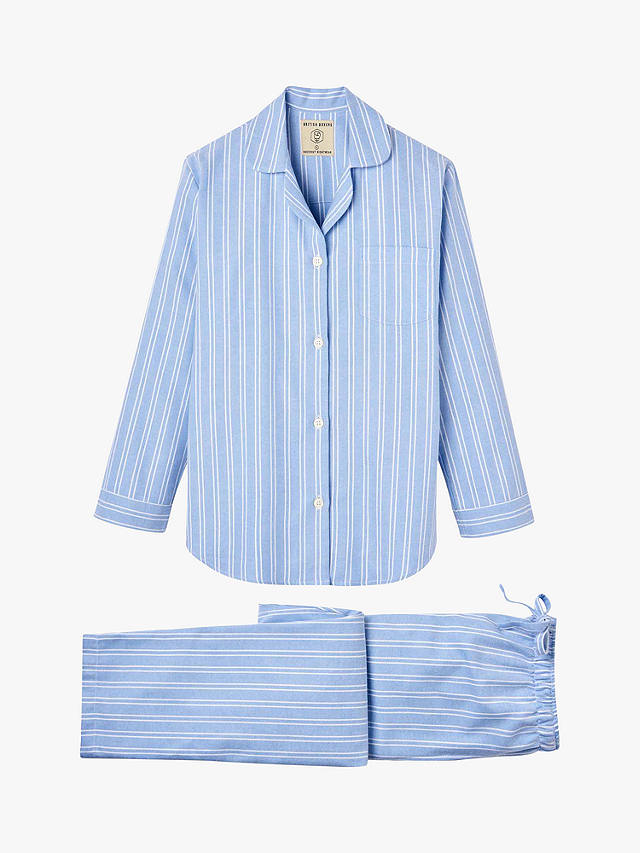 British Boxers Westwood Stripe Brushed Cotton Pyjama Set, Blue/White Stripe