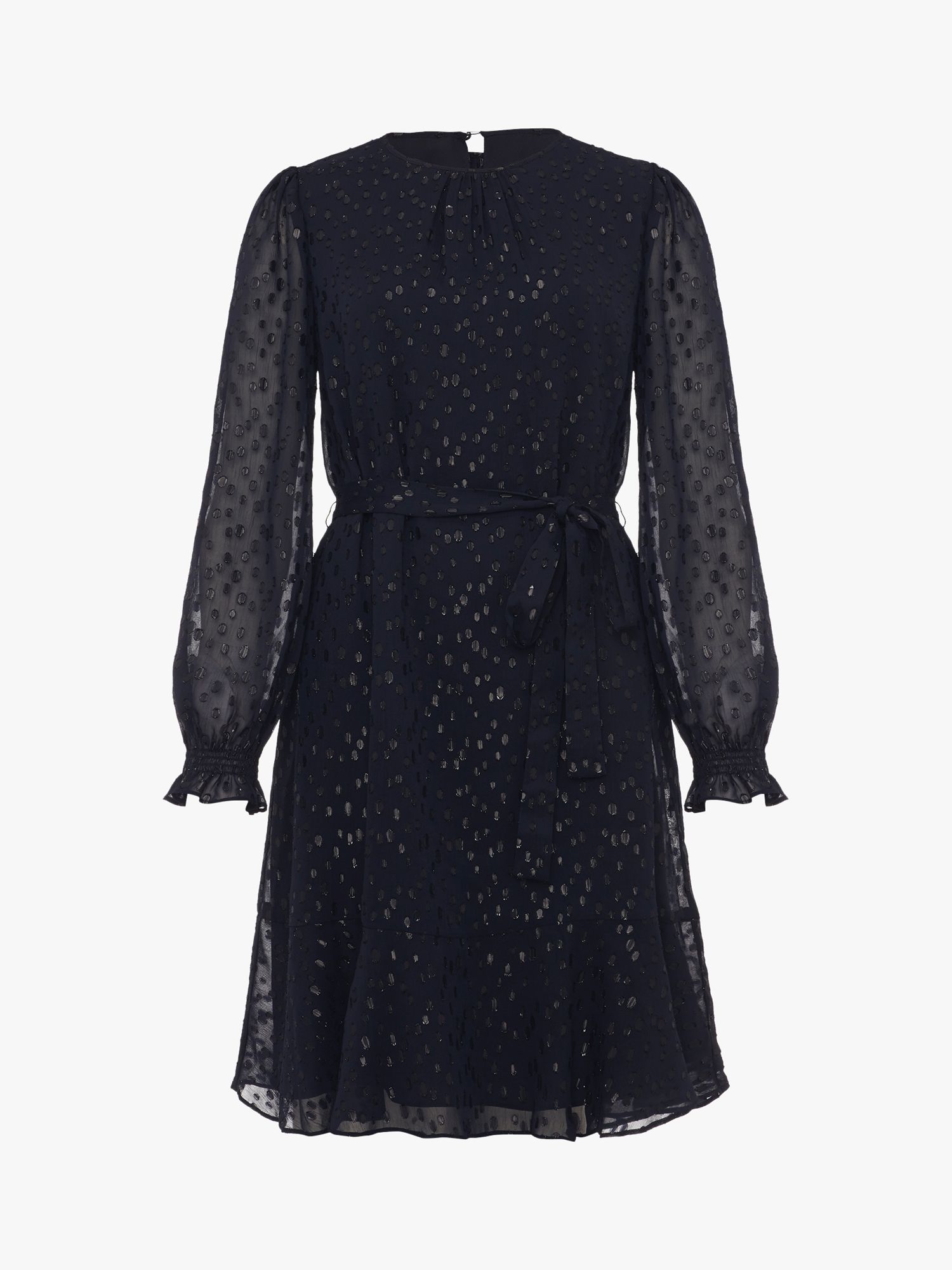 Hobbs Frances Metallised Spot Flared Dress, Navy at John Lewis & Partners