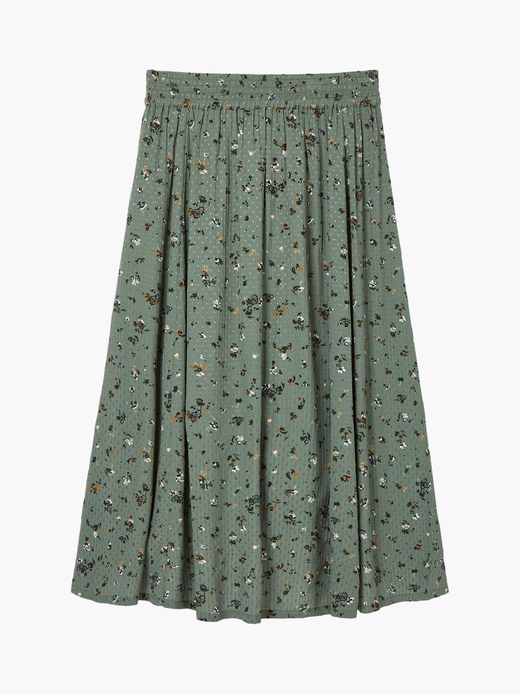 FatFace Millie Sketched Floral Midi Skirt, Olive Green at John Lewis ...