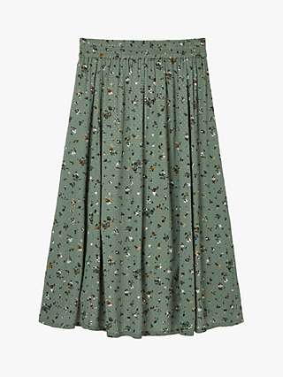 FatFace Millie Sketched Floral Midi Skirt, Olive Green
