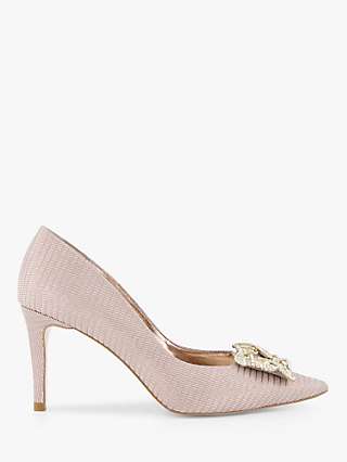 Dune Betti Suede Jewelled Brooch Detail Heel Court Shoes