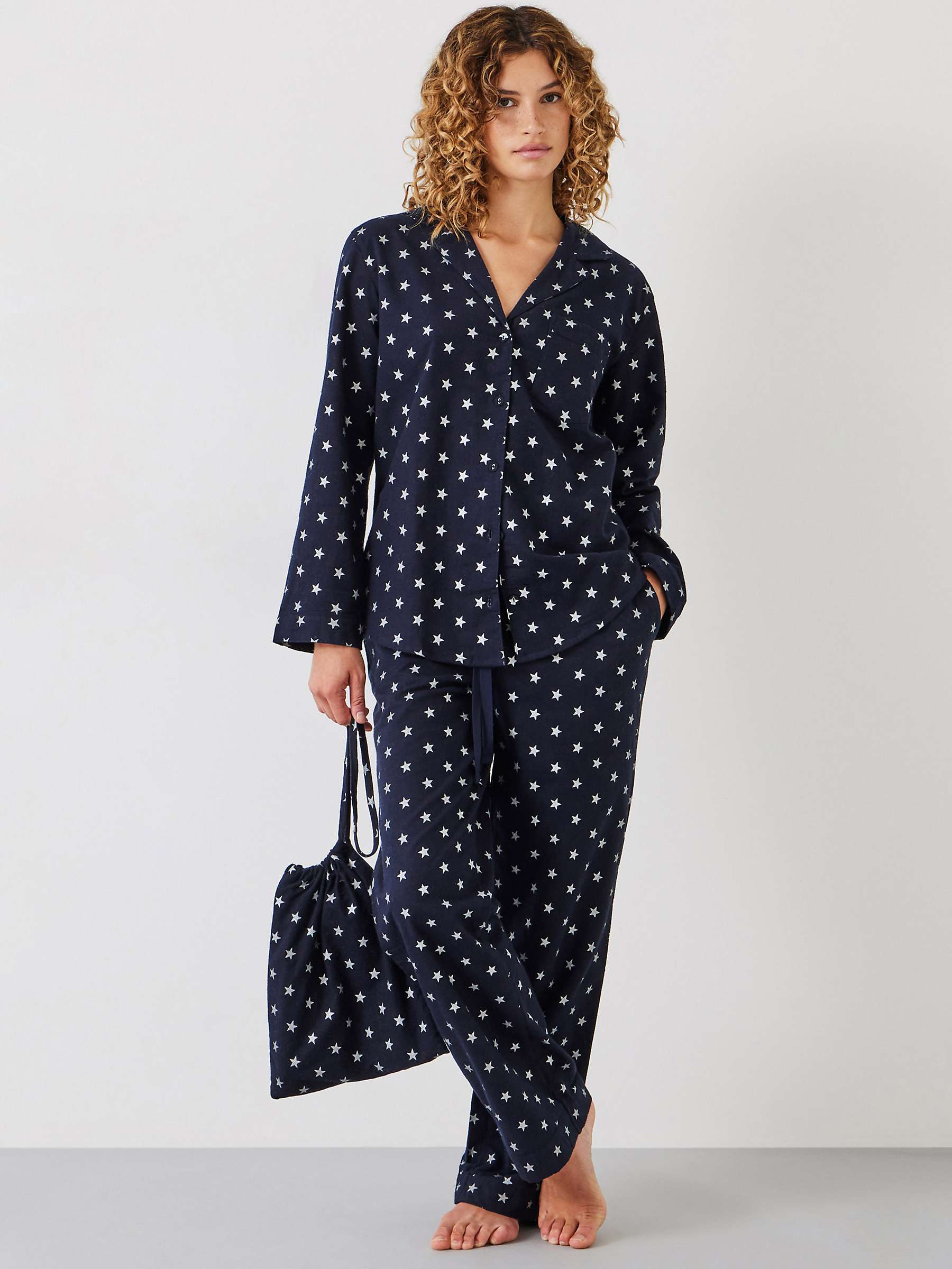 Buy HUSH Joy Star Organic Cotton Flannel Pyjama Set, Navy Online at johnlewis.com