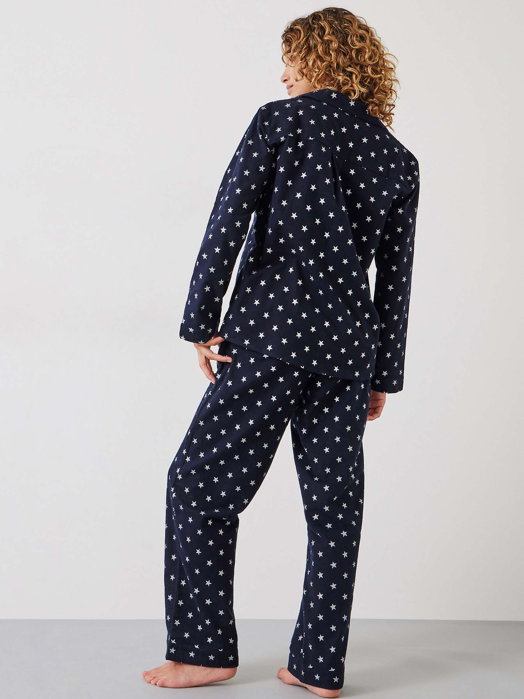 Buy HUSH Joy Star Organic Cotton Flannel Pyjama Set, Navy Online at johnlewis.com