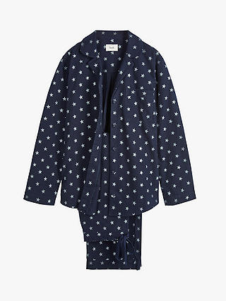 HUSH Joy Star Organic Cotton Flannel Pyjama Set, Navy