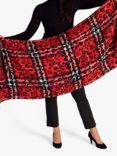 chesca Animal and Check Print Scarf, Red/Black