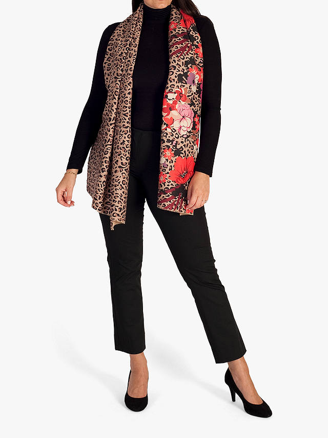chesca Leopard And Floral Print Scarf, Camel
