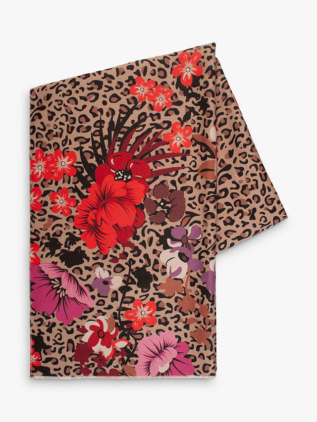 chesca Leopard And Floral Print Scarf, Camel