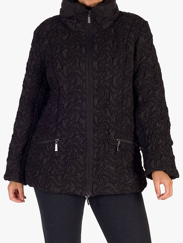 chesca Squiggle Embroidered Quilted Coat, Black