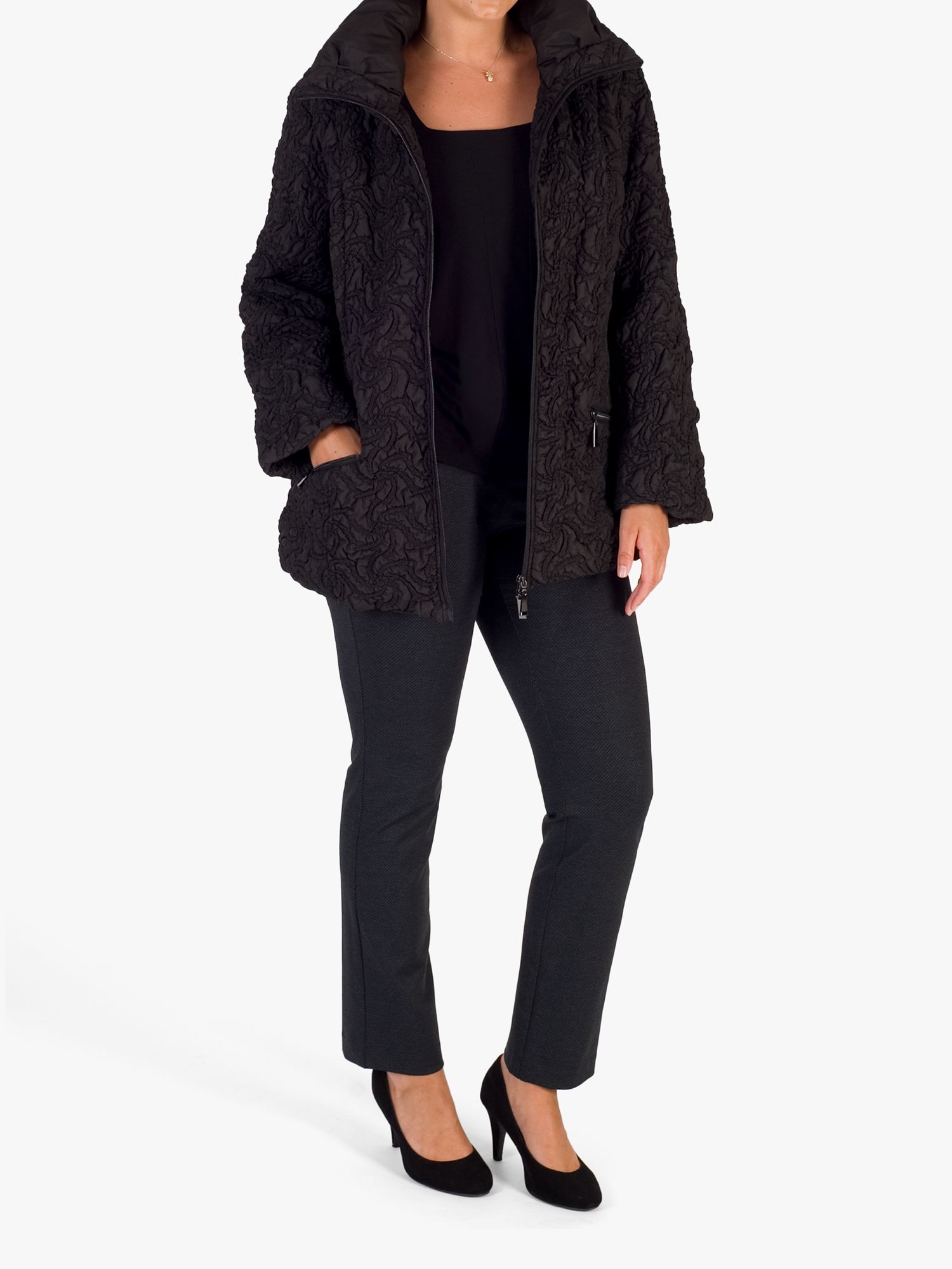 Buy chesca Squiggle Embroidered Quilted Coat, Black Online at johnlewis.com