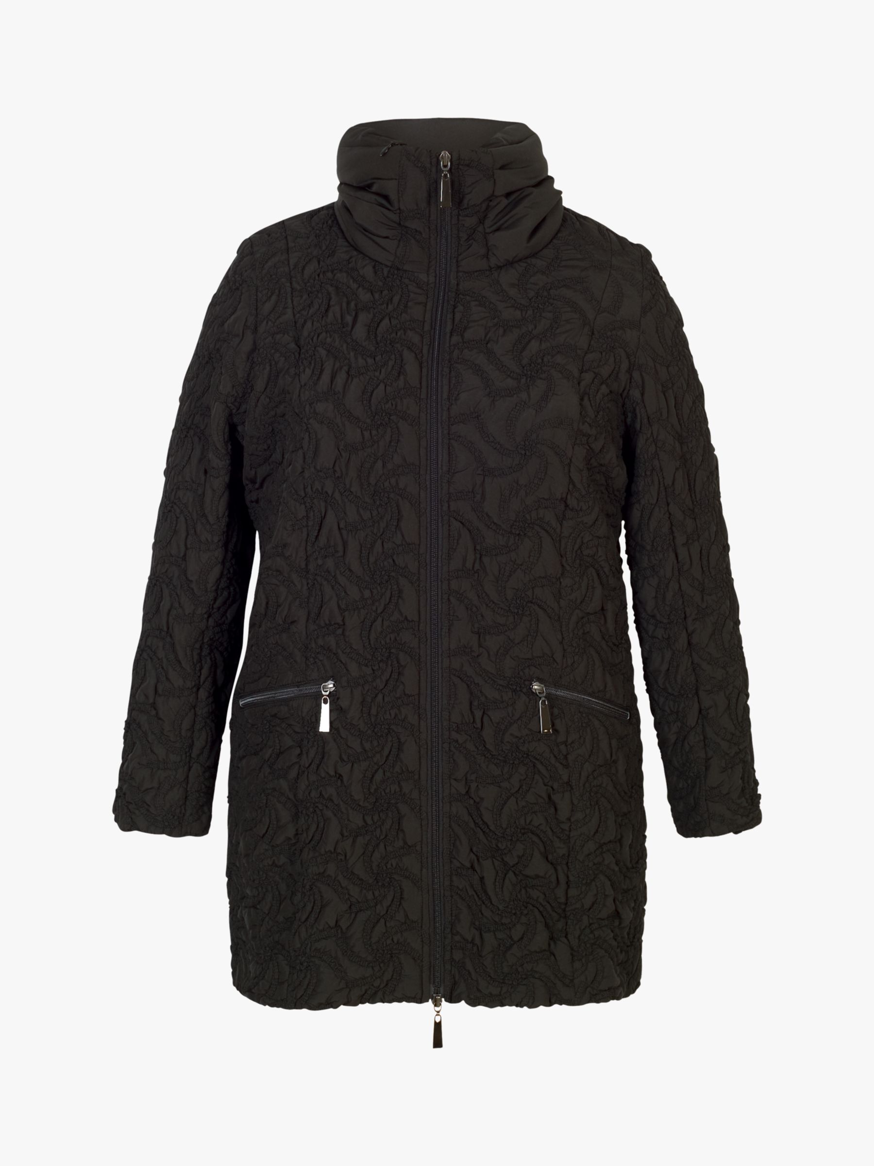 chesca Squiggle Embroidered Quilted Coat, Black at John Lewis & Partners