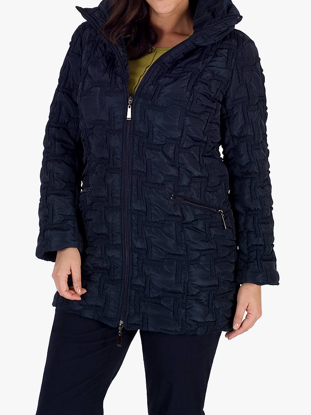 Chesca Bonfire Embroidered Quilted Coat, Navy