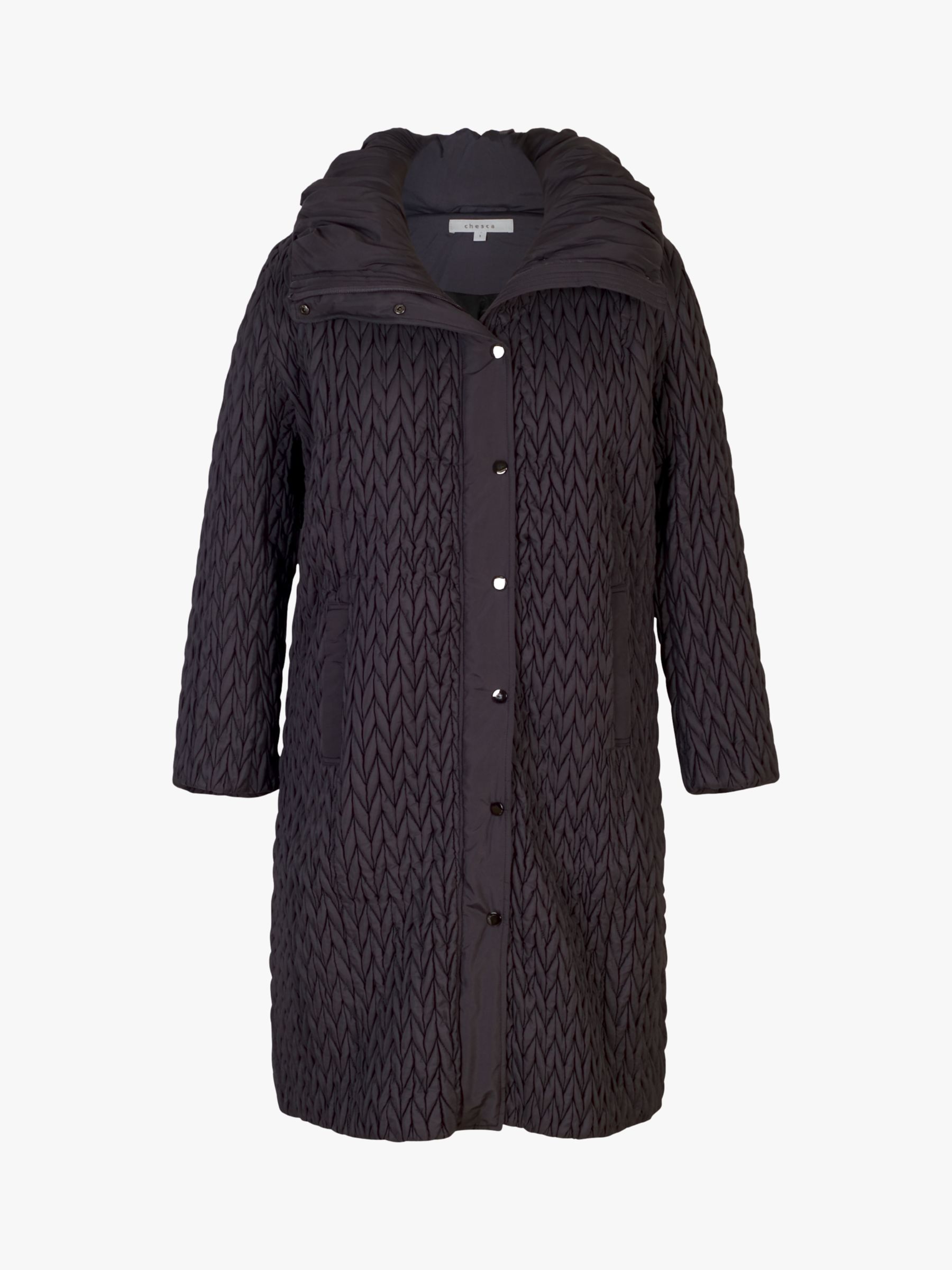 Chesca Cable Quilted Long Coat, Dark Amethyst at John Lewis & Partners