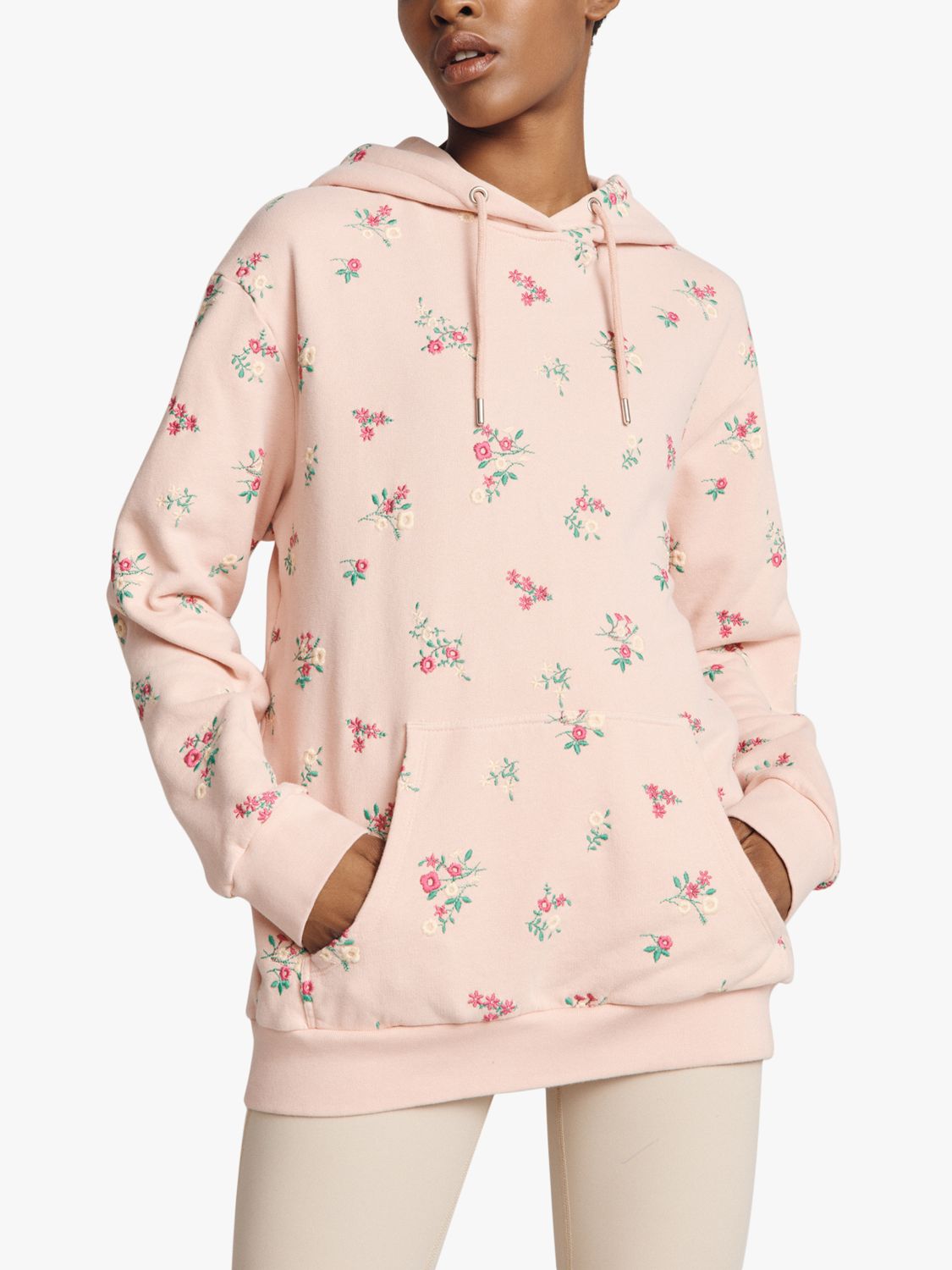Ghost Organic Cotton Floral Embroidered Hoodie, Pink at John Lewis ...