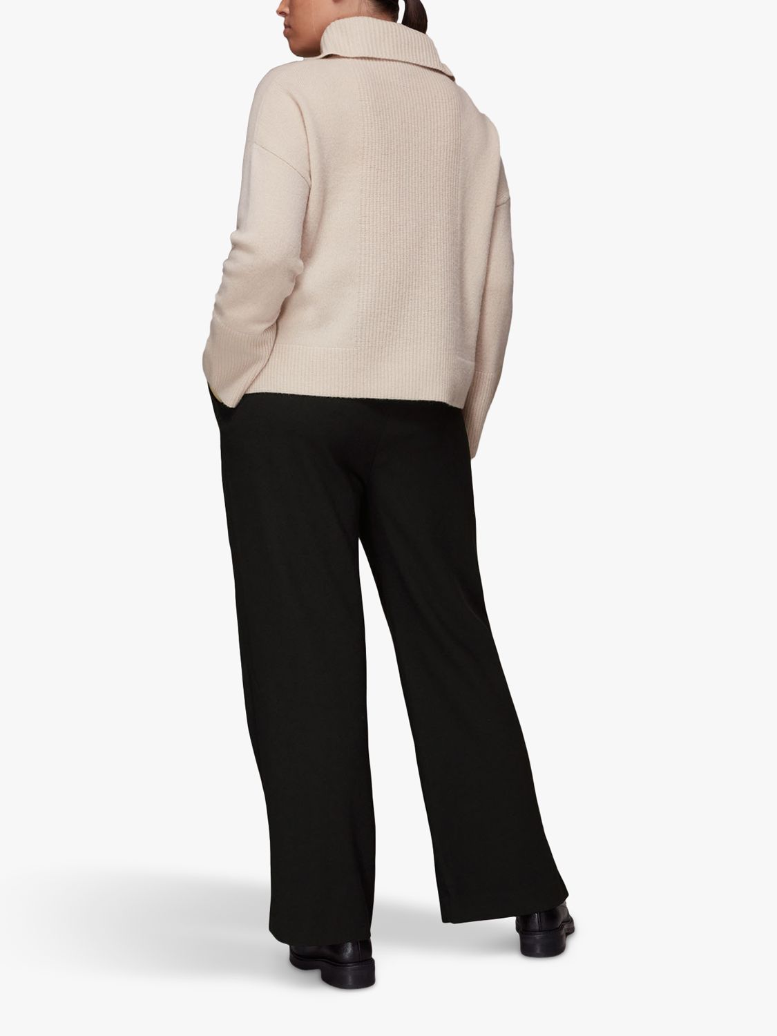 Whistles Side Split Hem Crepe Trousers, Black at John Lewis & Partners