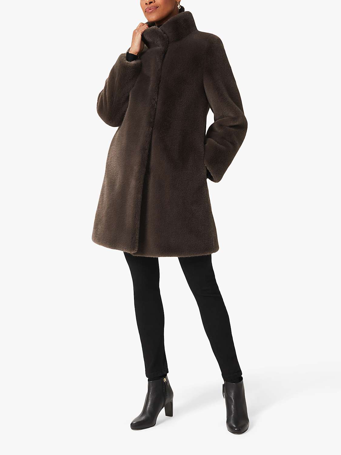 Buy Hobbs Maddox Faux Fur Coat, Charcoal Grey Online at johnlewis.com