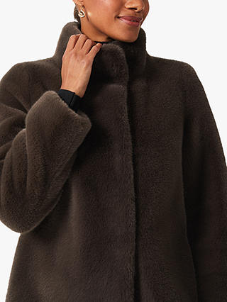 Hobbs Maddox Faux Fur Coat, Charcoal Grey