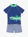 John Lewis & Partners Baby Croc Print Two Piece Rash Vest & Shorts Set, Blue/Green