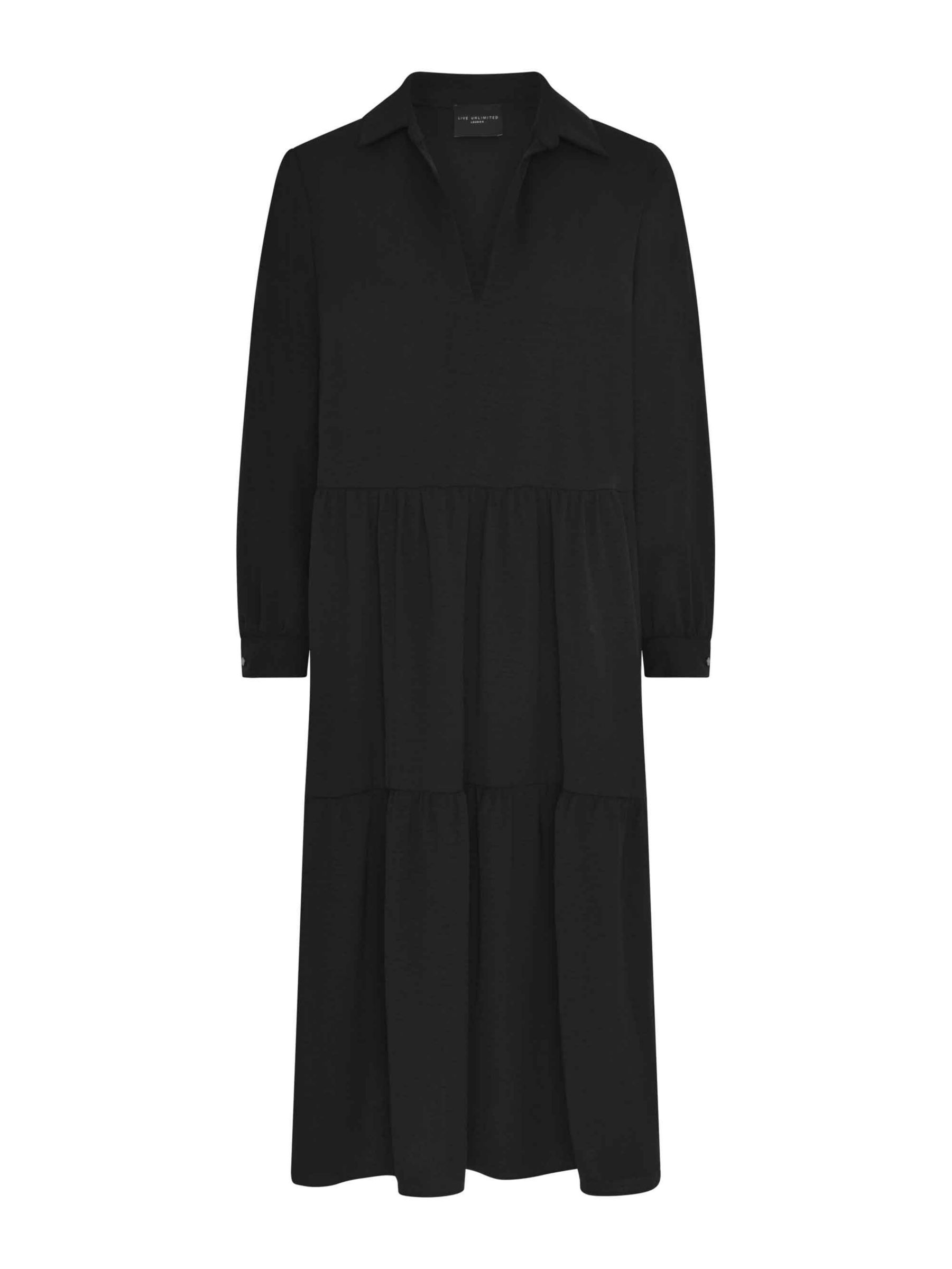 Live Unlimited Curve Tiered Midi Shirt Dress, Black