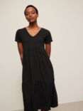 John Lewis & Partners Tiered Cotton Jersey Dress, Black