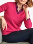 Pure Collection Cashmere V-Neck Jumper, Winter Fuchsia