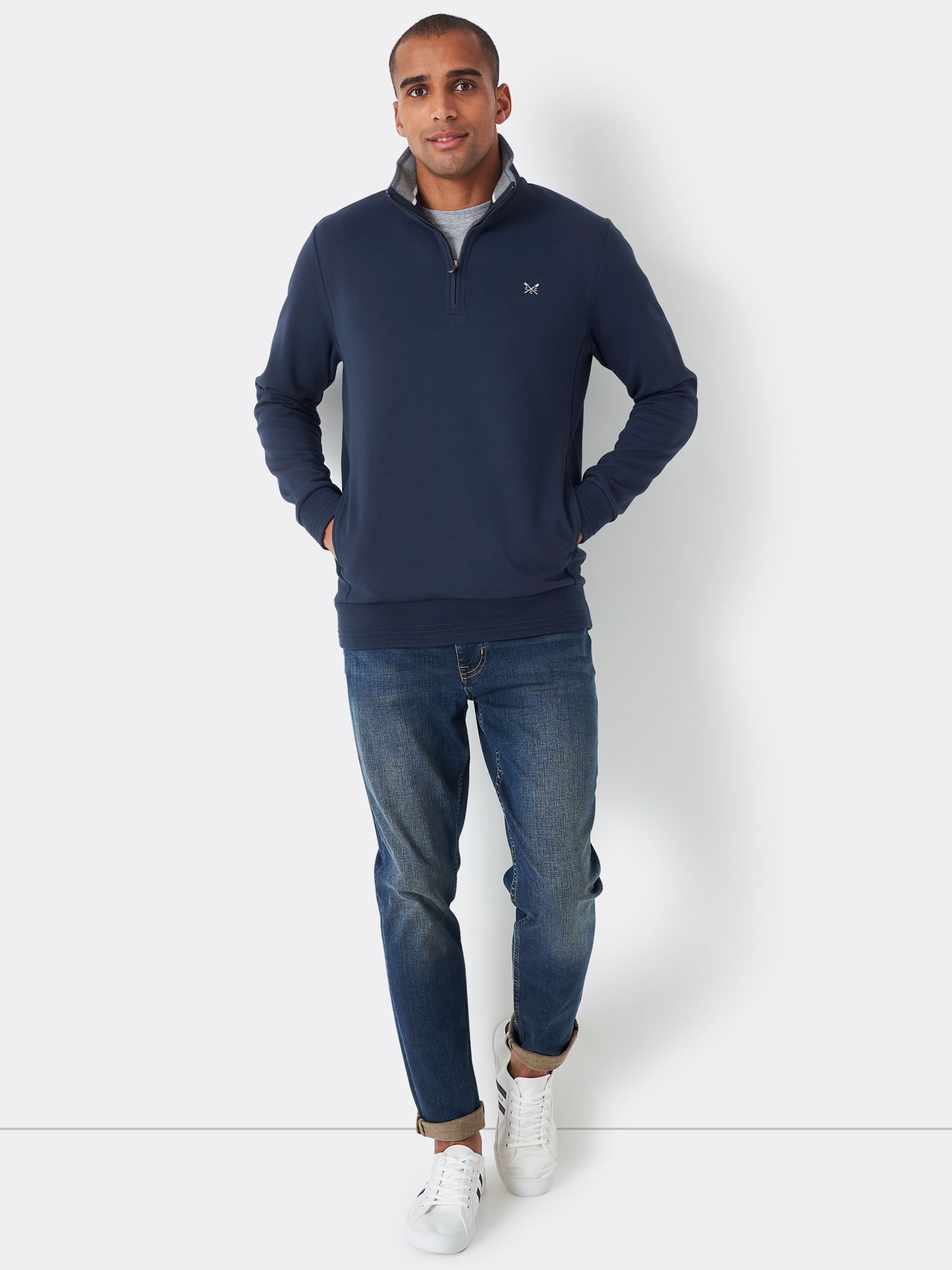 Crew Clothing Fairford Zip Jumper, Navy, M