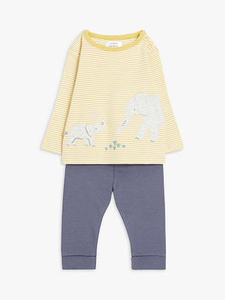 John Lewis Baby Striped Elephant Top & Leggings Set, Yellow/Grey