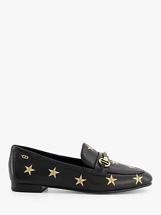 Dune Goldfinch Embroidered Loafers, Black