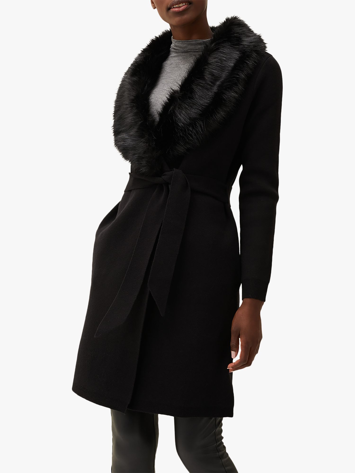 Phase Eight Edessa Faux Fur Collar Coat, Black at John Lewis & Partners