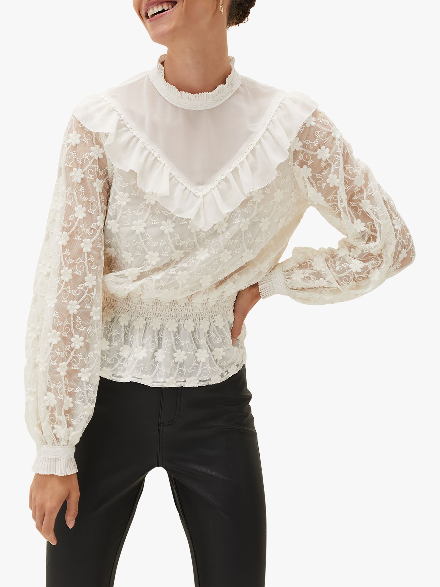 Phase Eight Coralina Lace Frill Detail Blouse, Oyster at John ...