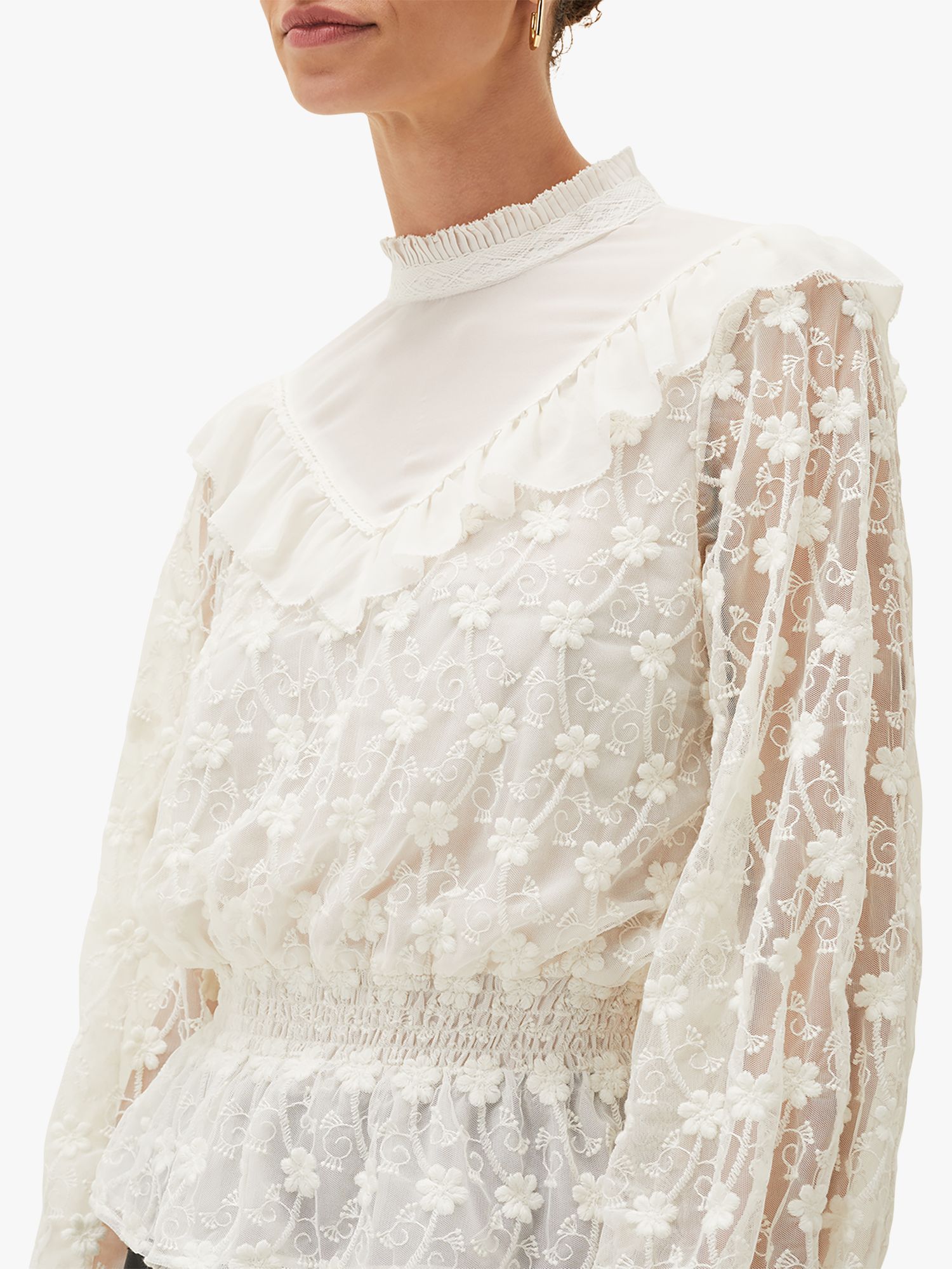 Phase Eight Coralina Lace Frill Detail Blouse, Oyster at John Lewis ...