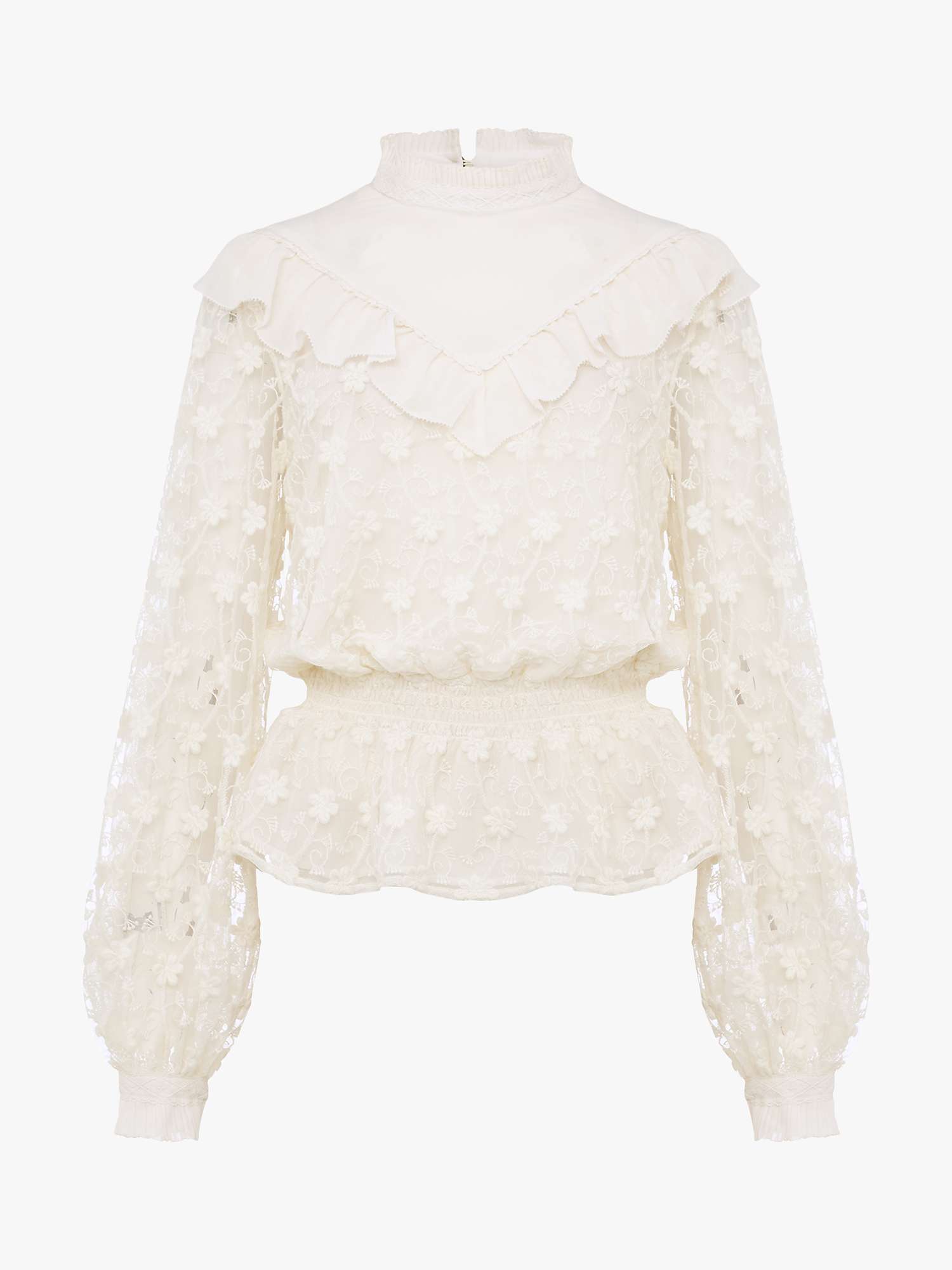 Phase Eight Coralina Lace Frill Detail Blouse, Oyster at John Lewis ...