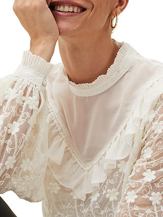 Phase Eight Coralina Lace Frill Detail Blouse, Oyster