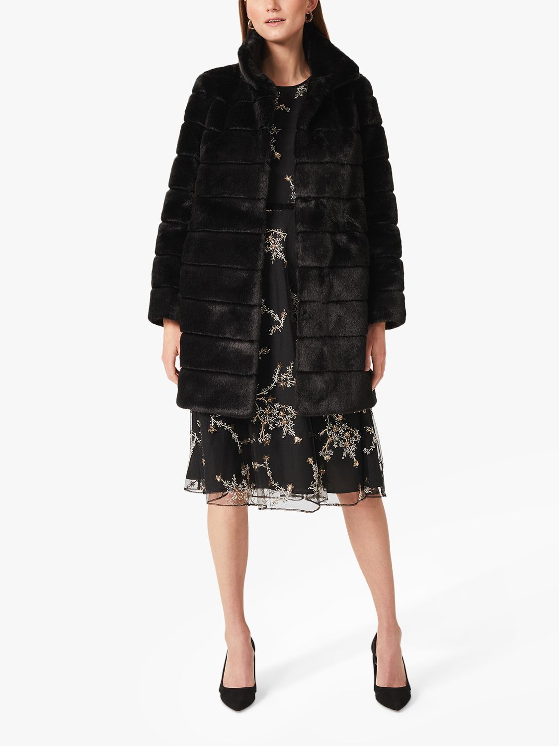 Hobbs Ros Faux Fur Coat, Black at John Lewis & Partners
