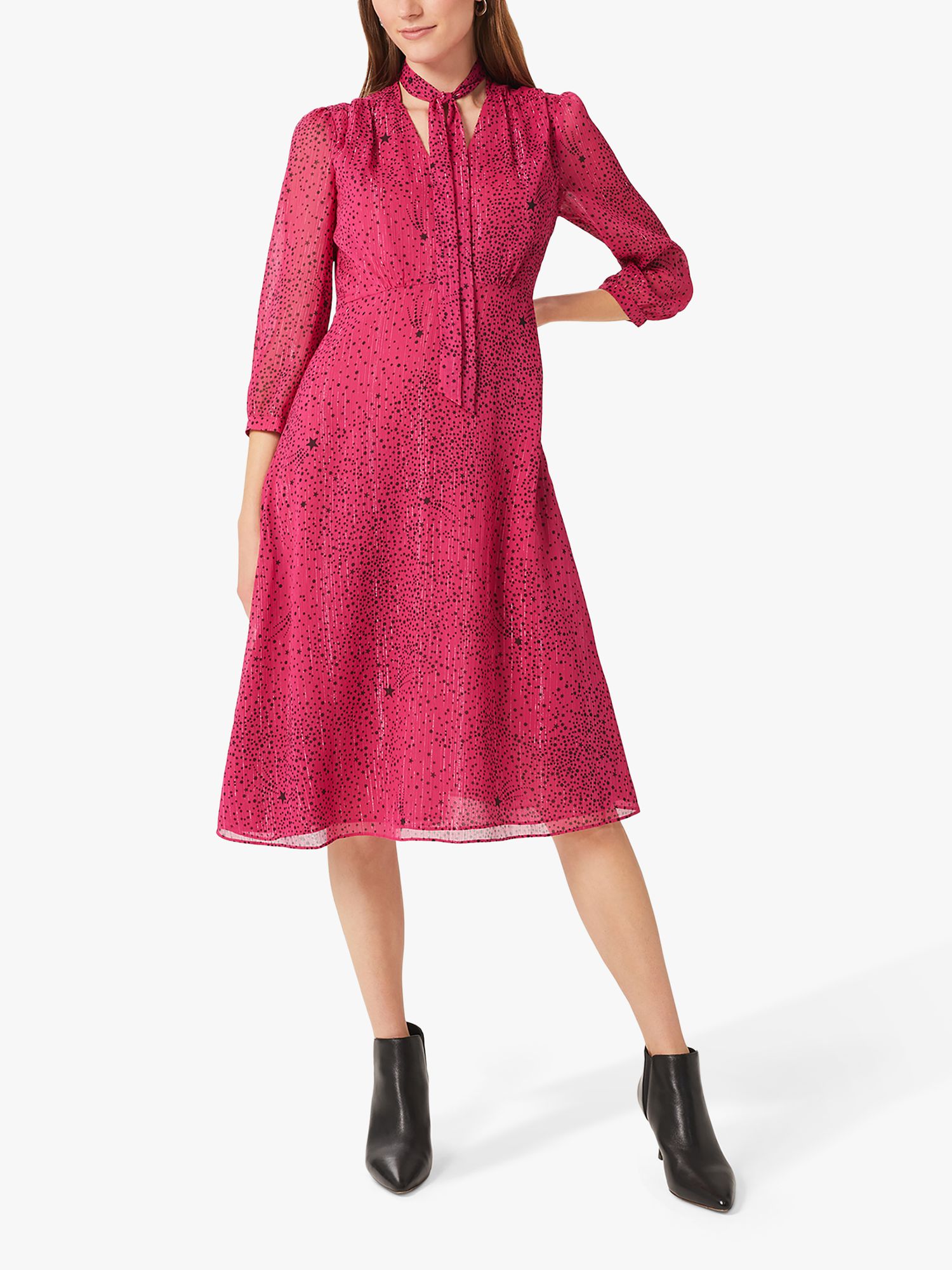 Hobbs Maxine Star Print Dress, Pink/Black at John Lewis & Partners