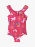 Hatley Kids' Unicorn Rainbow Print Swimsuit, Bright Pink