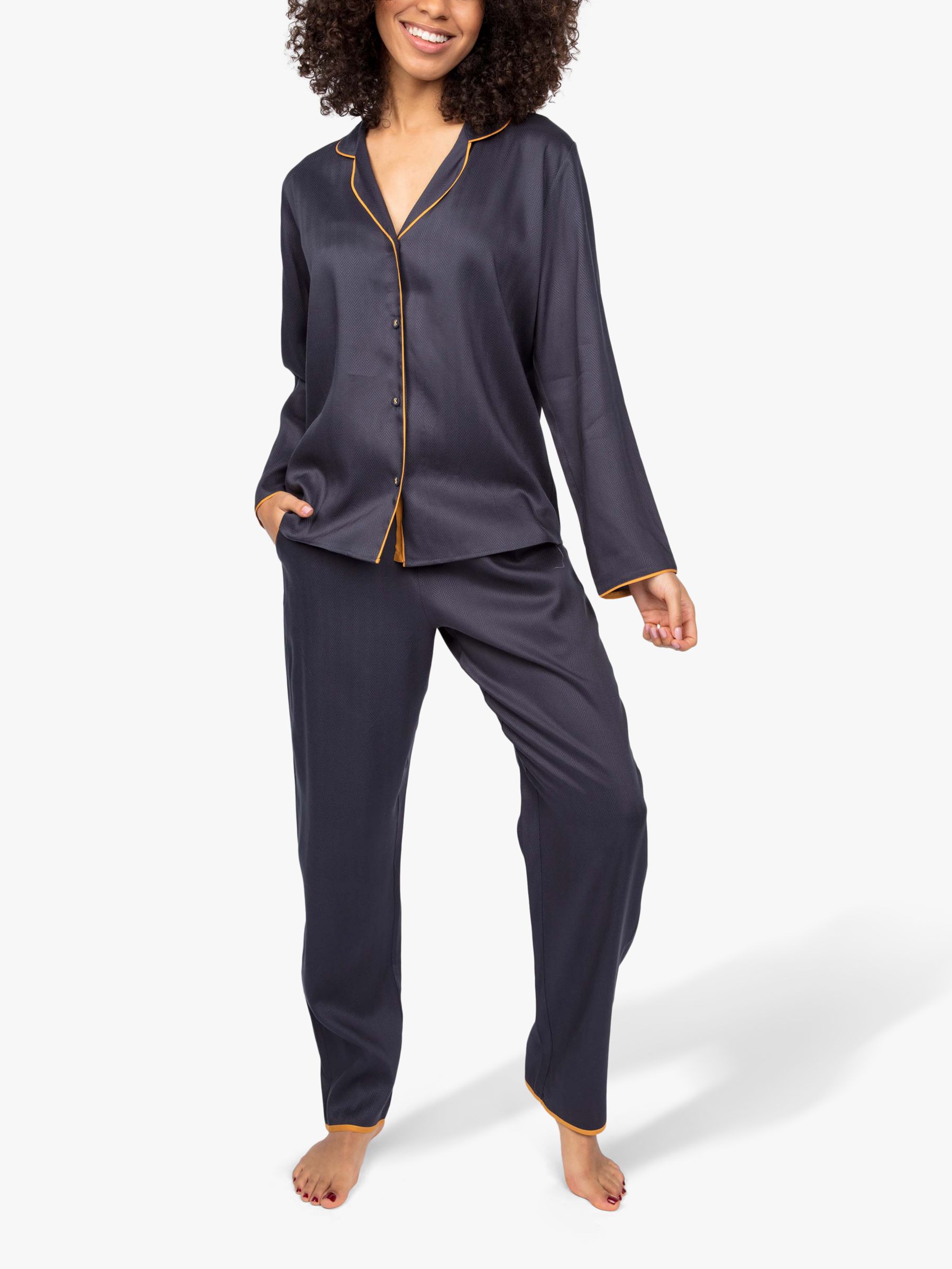 Cyberjammies Rachel Herringbone Pyjama Set, Charcoal