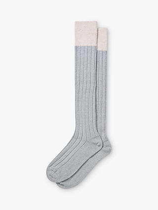 Brora Cashmere Long Socks, Foam/Swan