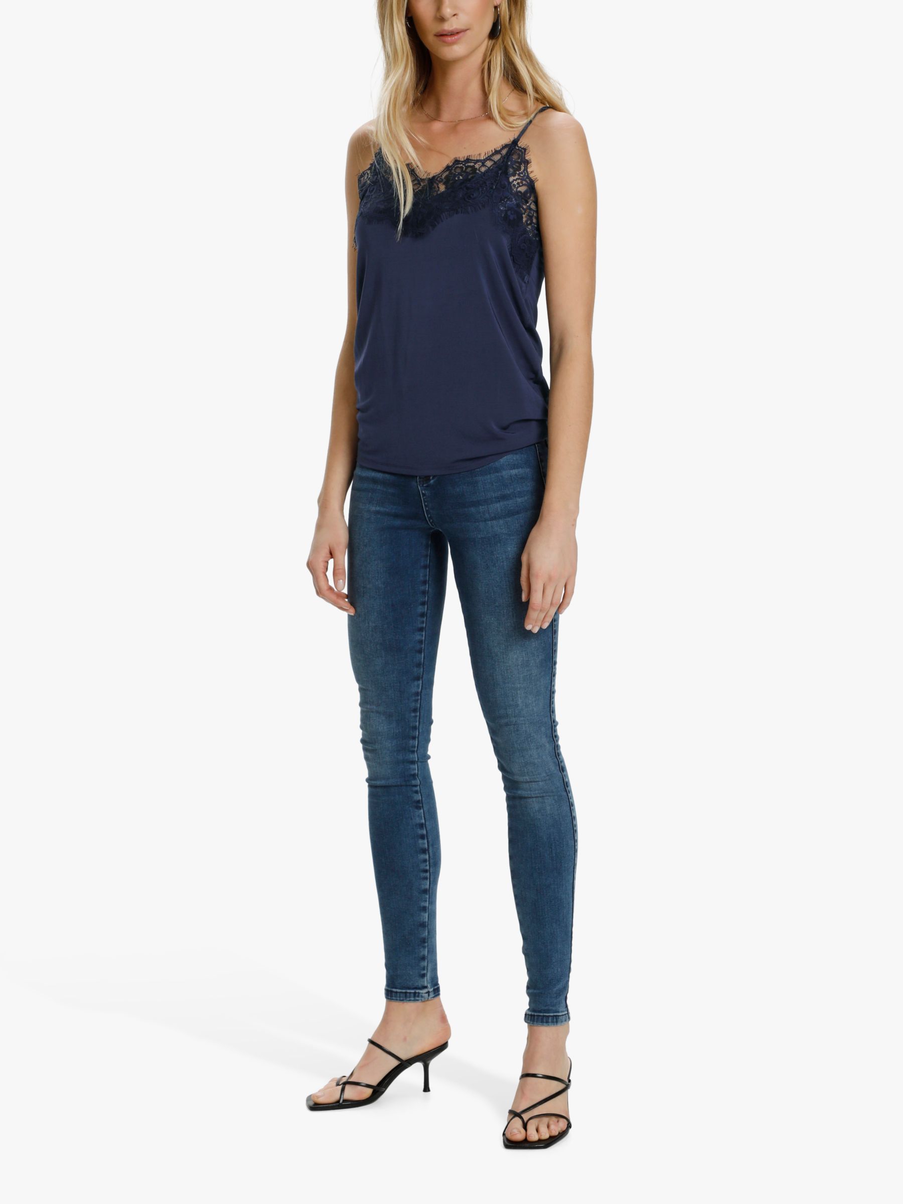 Soaked In Luxury Clara Lace Trim Camisole, Navy at John Lewis & Partners
