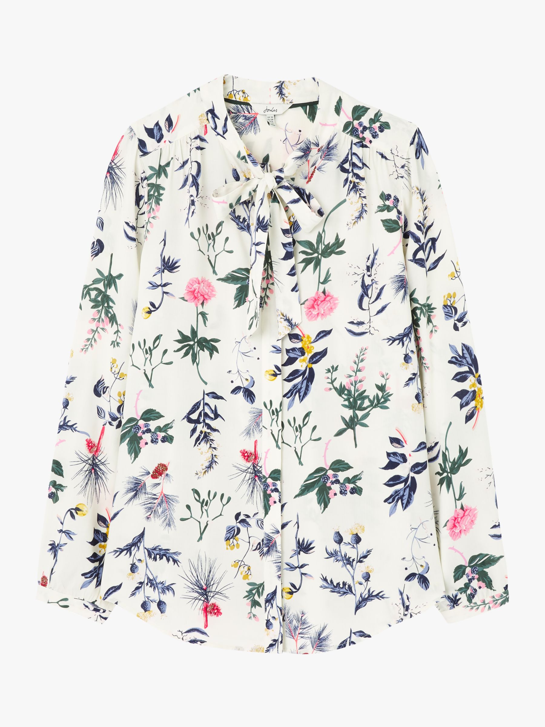 Joules Kayla Floral Print Pussy Bow Shirt, Cream