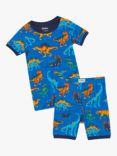 Hatley Kids' Dinosaur Organic Cotton Short Pyjamas, Bright Blue