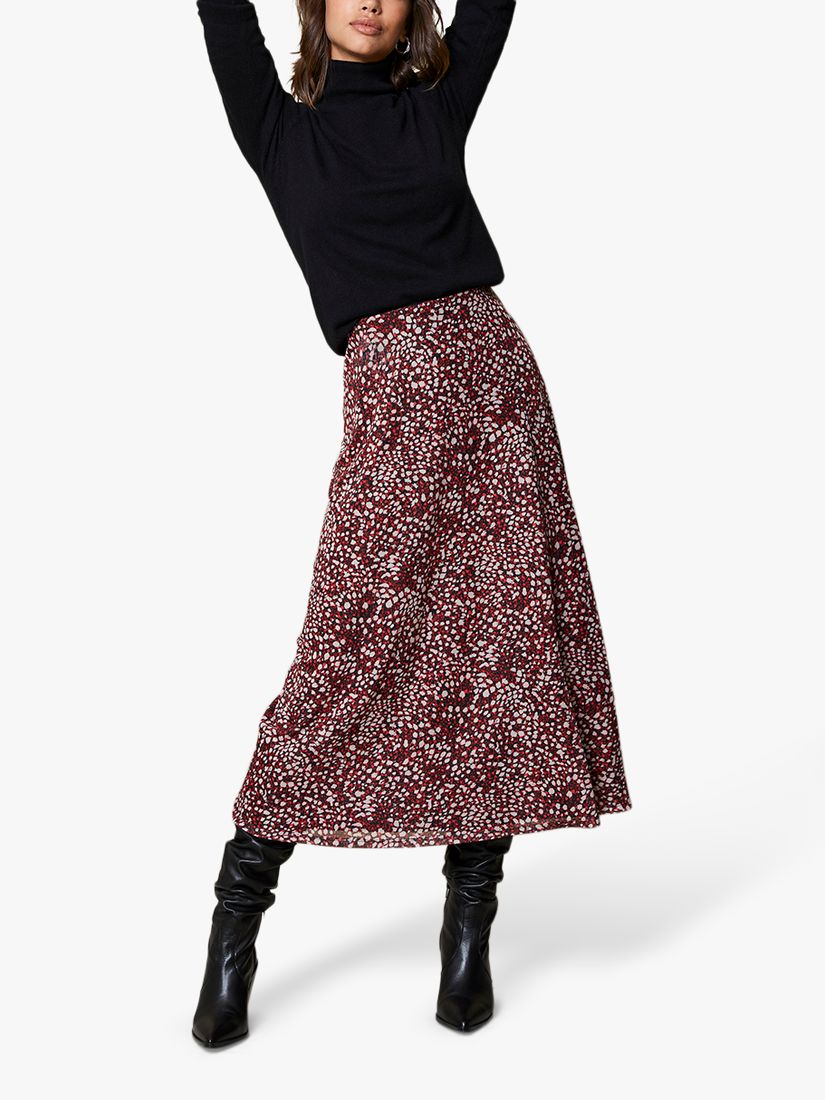 Mint Velvet Pippa Spot Print Mesh Midi Skirt, Red/Multi