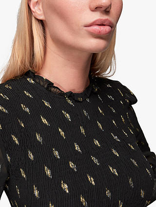 Whistles Dobby Shirred Metallic Pattern Dress, Black/Multi