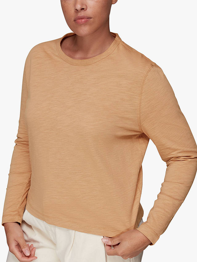 Whistles Organic Cotton Long Sleeve Top, Beige