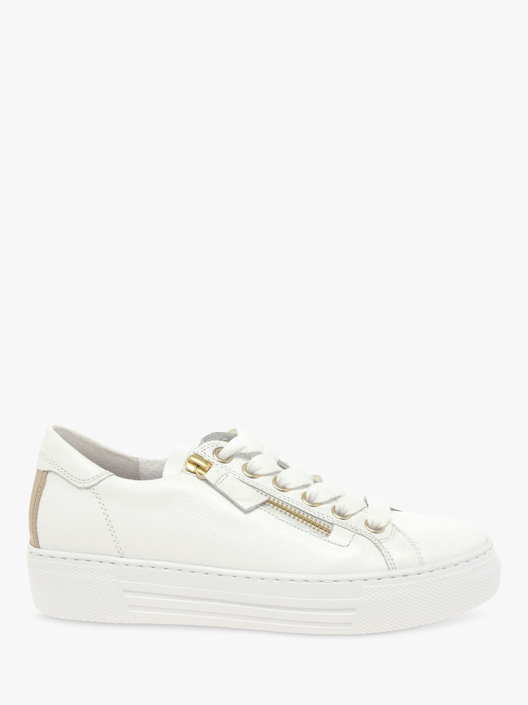 Gabor Campus Low Top Leather Trainers, White/Gold