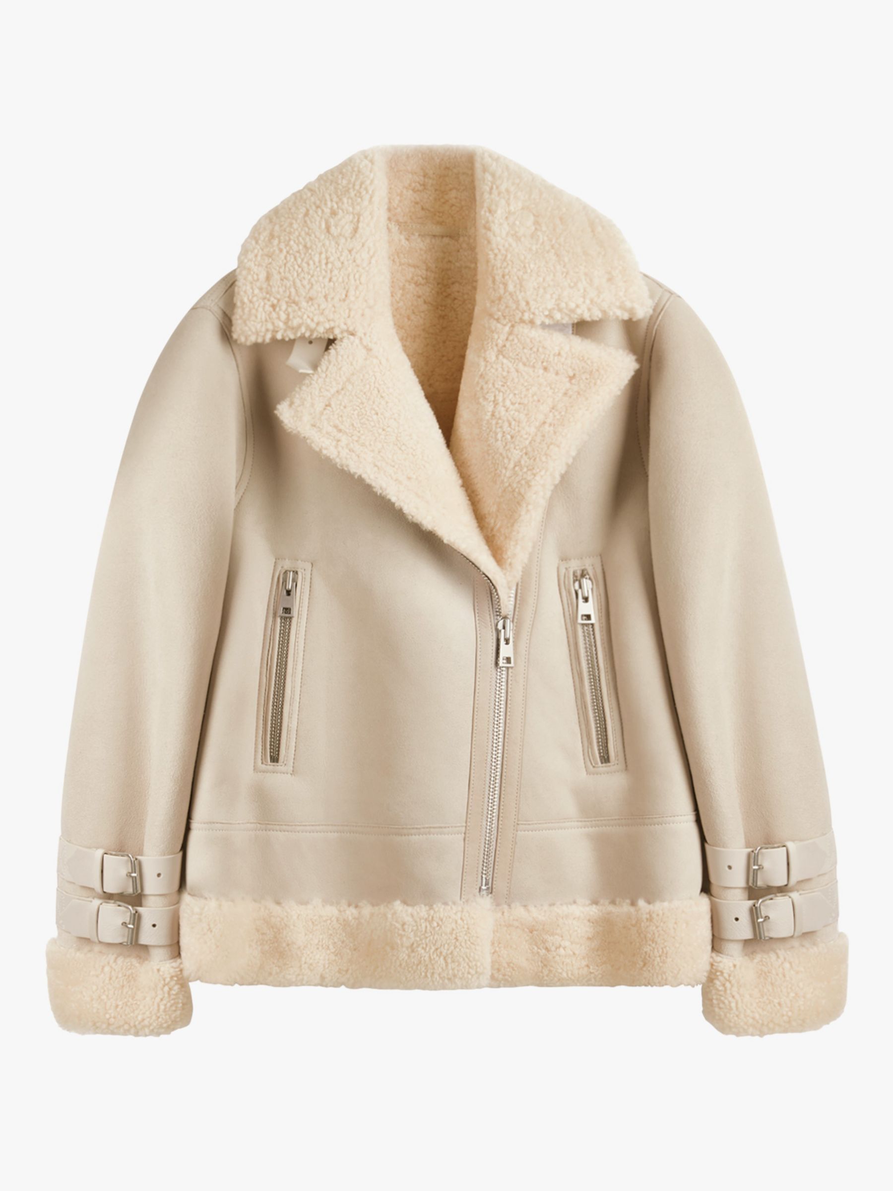 HUSH Shearling Biker Jacket, Dune at John Lewis & Partners