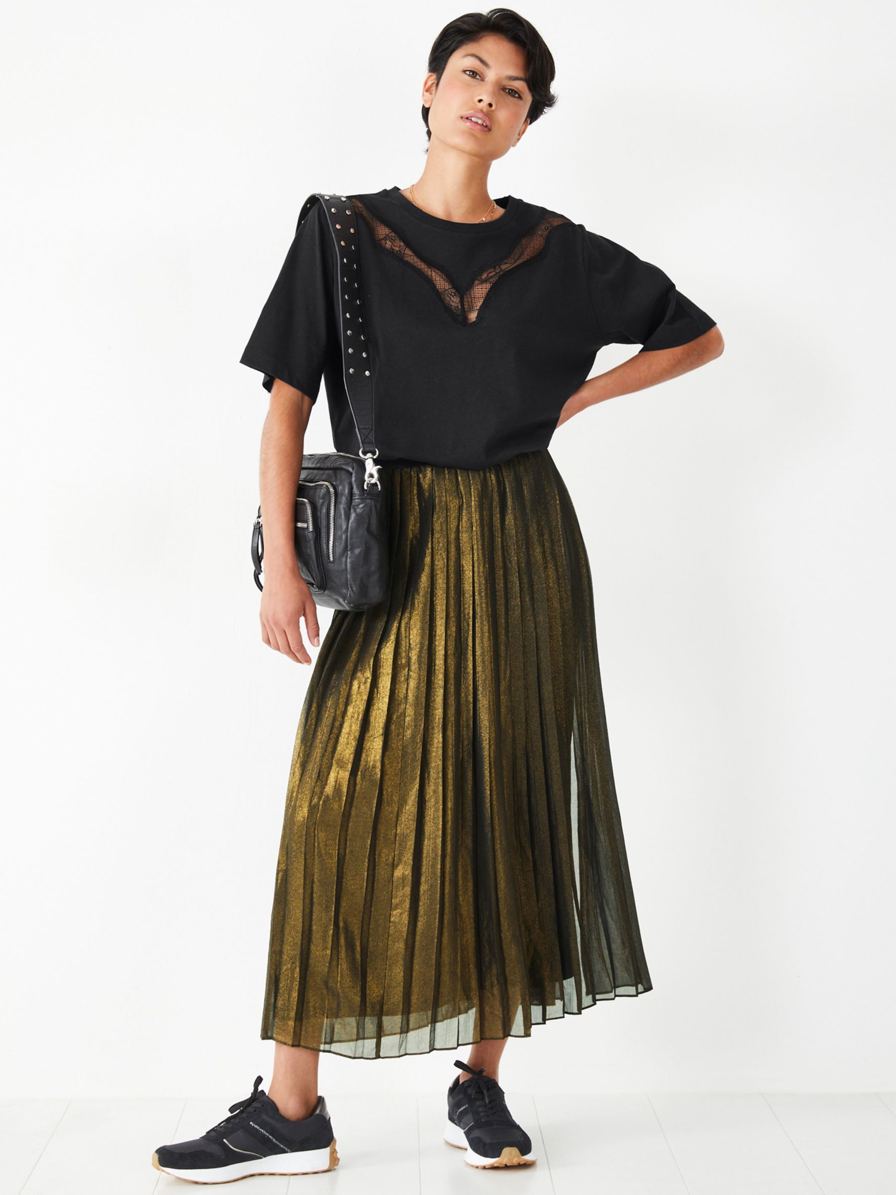hush Finnie Metallic Pleated Skirt, Bronze/Gold at John Lewis & Partners