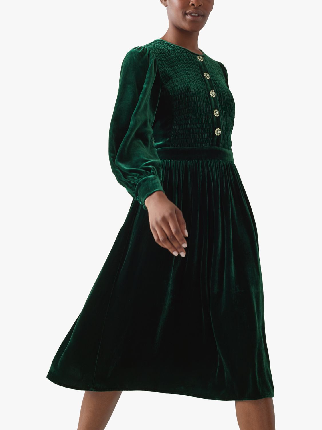 L.K.Bennett Sigrid Velvet Dress, Green, 6