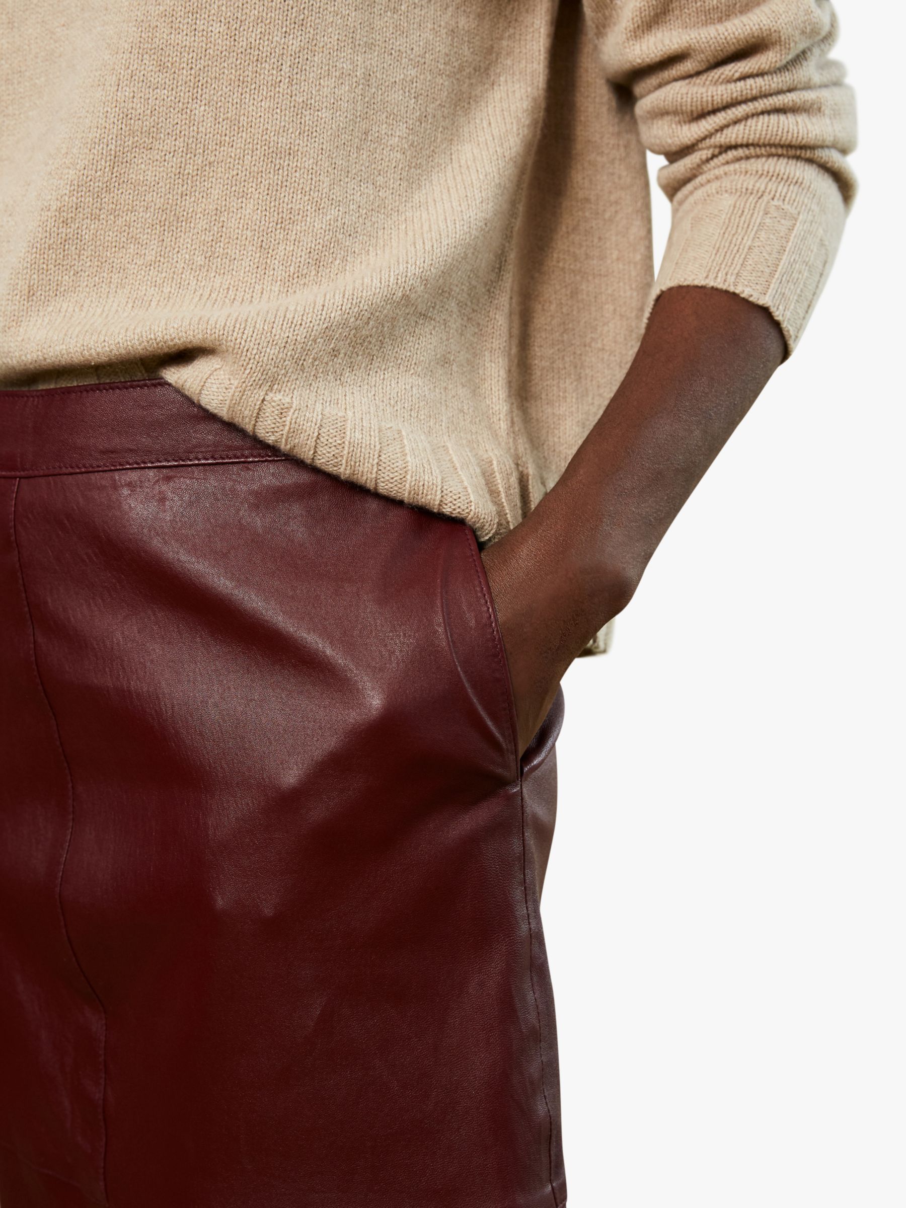Buy Baukjen Carmen Leather Midi Skirt, Redwood Online at johnlewis.com